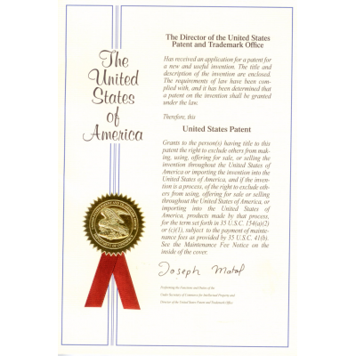 美国发明专利证书